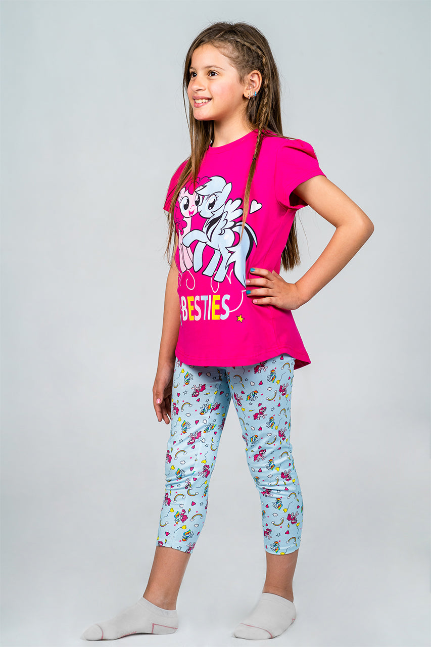 Girls' summer Pantacor pajamas - Cotton - with unicorn printed- side view