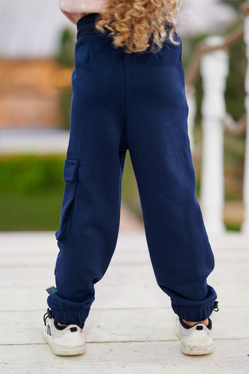 Girls Cargo Sweetpants with Smile printed - Navy -Summer Melton