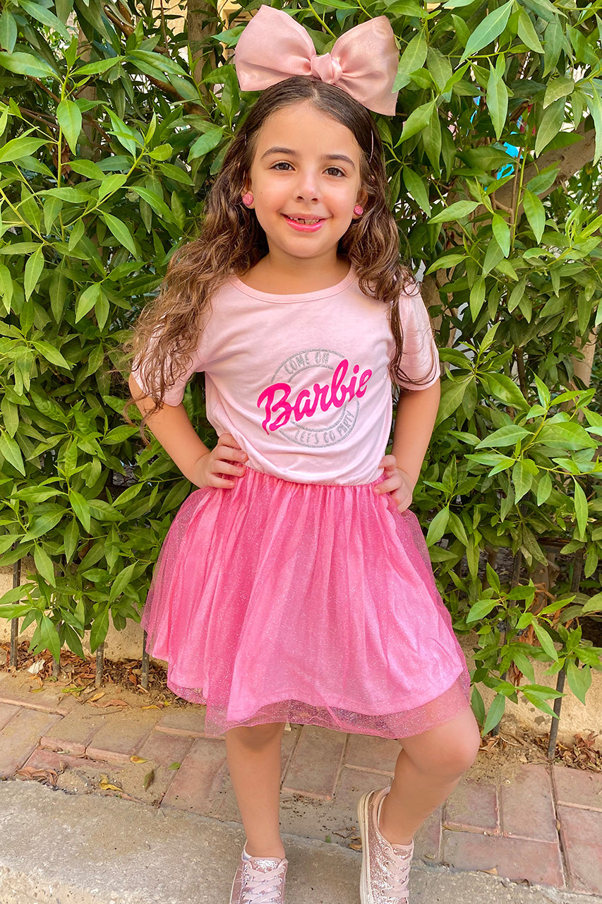 Girls' puffy dress with Barbie printed - Pink & Pink