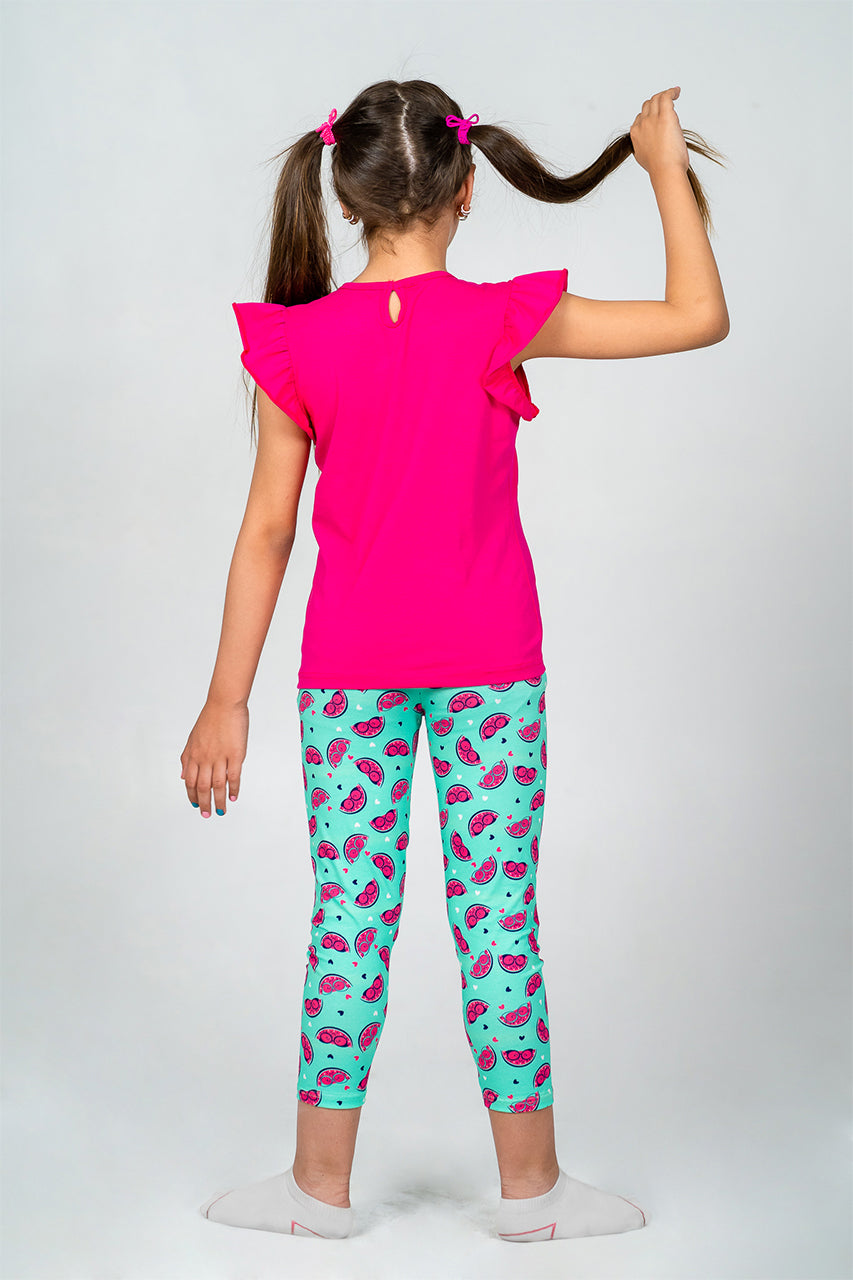 Girls' summer pantacor pajamas - Cotton - watermelon Fuchsia printed - back view