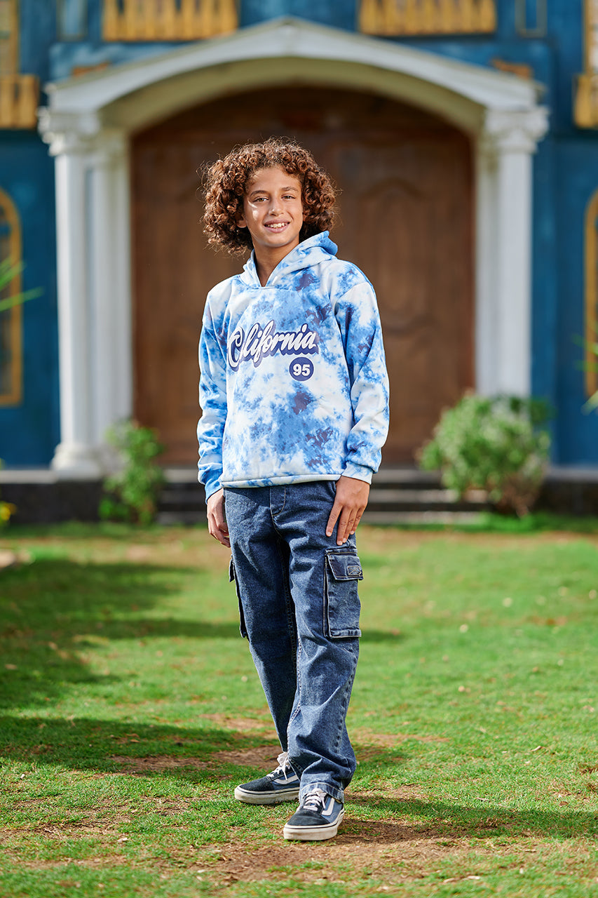 Boys' Hoodies Sweatshirt with california 95  print- Blue Tie dye
