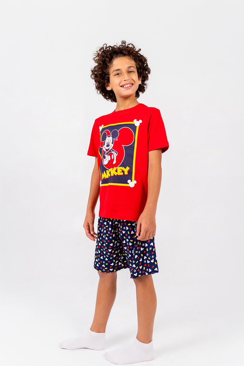Boys Cotton Short Pajamas with Mickey Mouse printed -red - side view