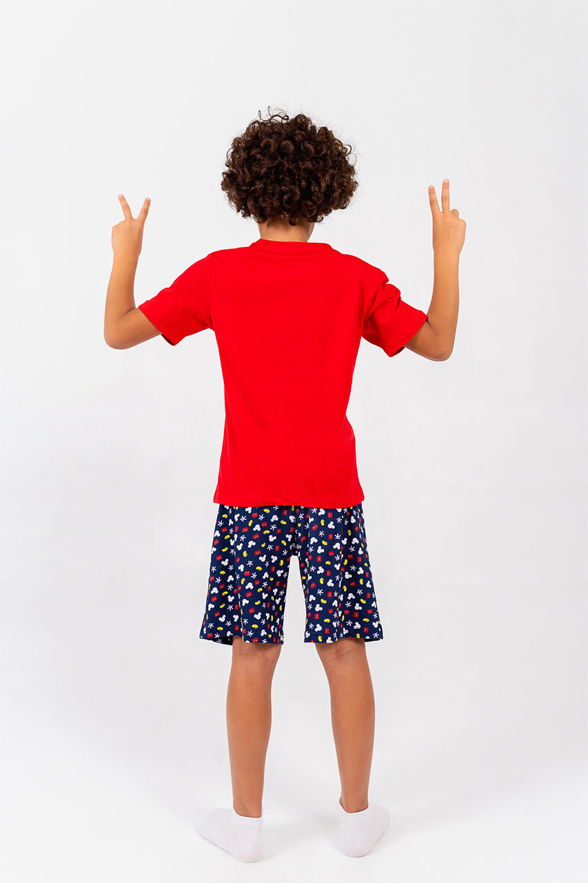 Boys Cotton Short Pajamas with Mickey Mouse printed -red - back view