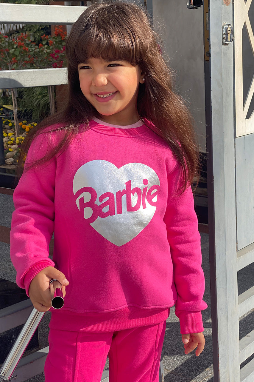 Girls Sweatshirt with Barbie printed - Fuchsia