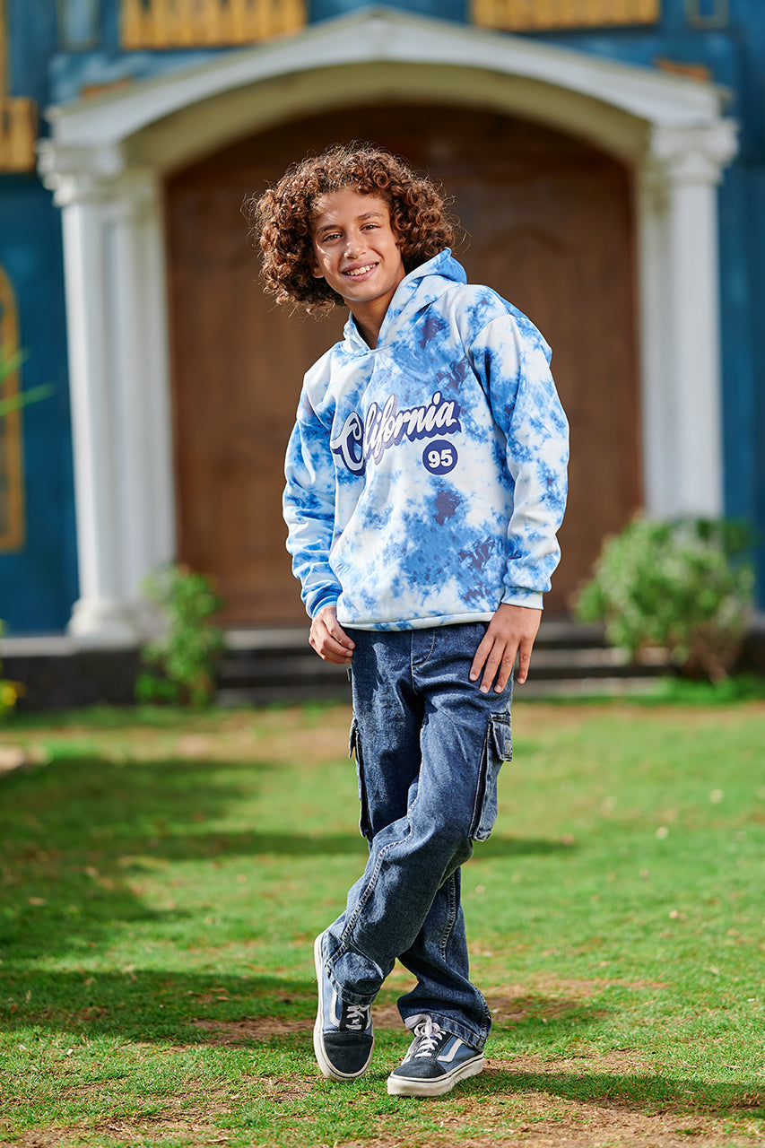 Boys' Hoodies Sweatshirt with california 95  print- Blue Tie dye