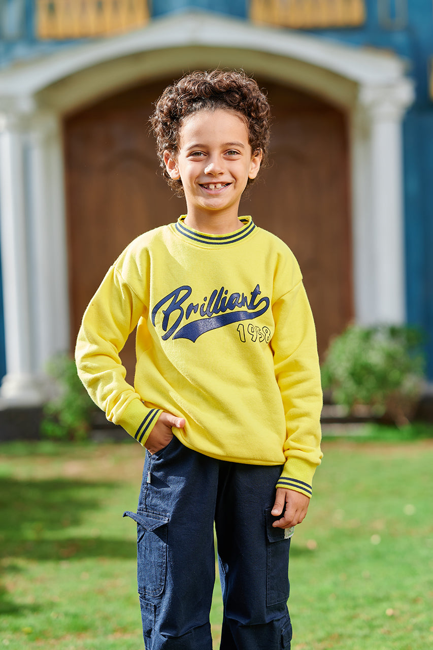 Boys' crew neck Sweatshirt with Brilliant printed - yellow