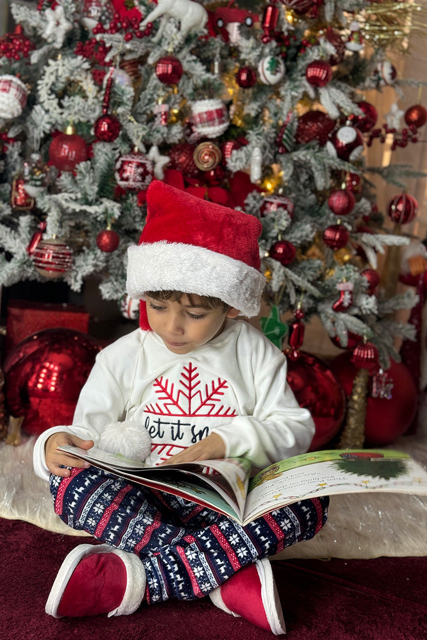 Winter family Matching Christmas pajamas with snowflake embroidery - White