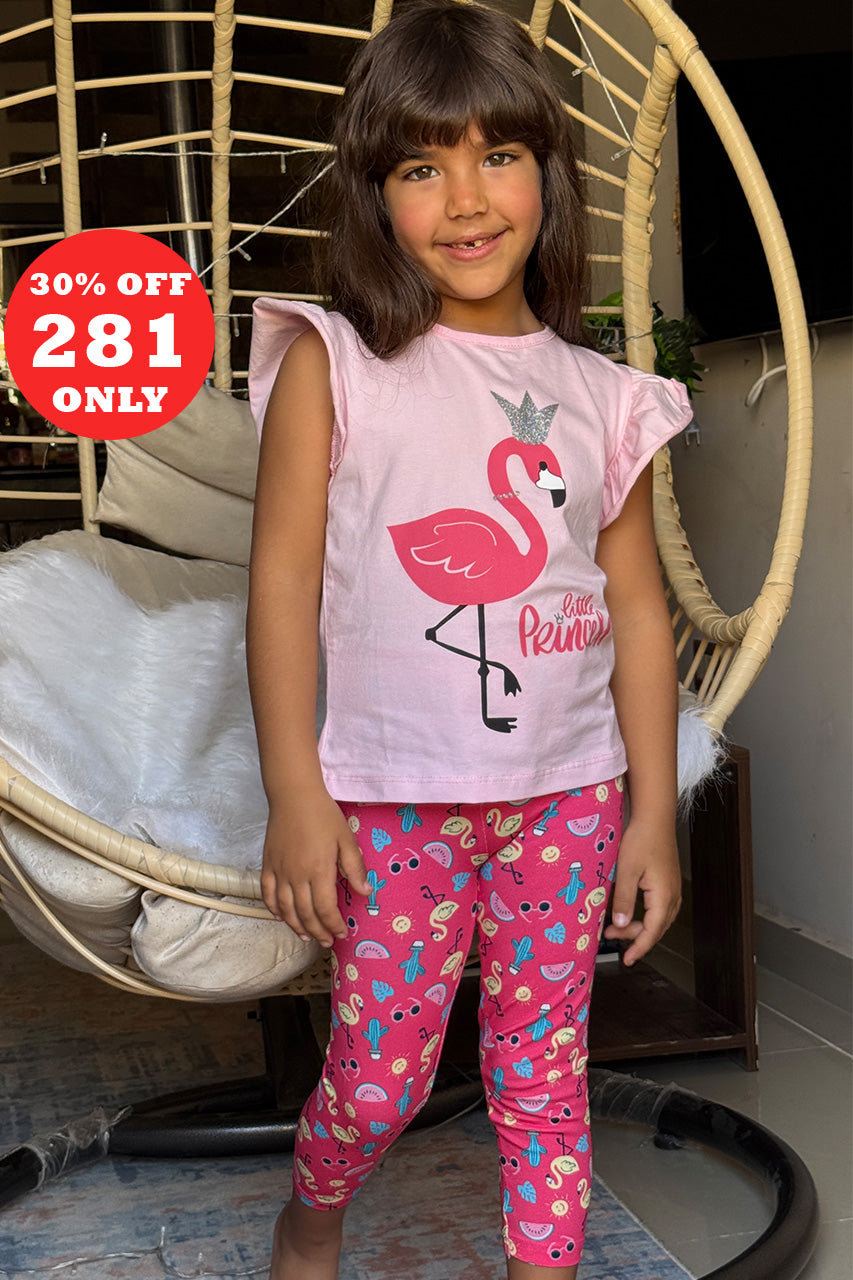 Girls cotton pajamas with Flamingo printed - Pink allover