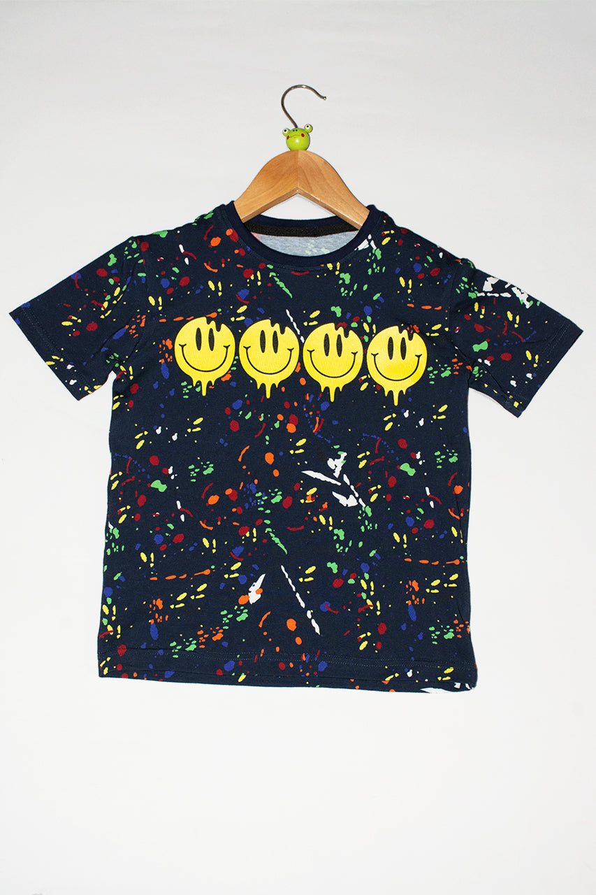boys cotton t-shirt for summer with smile blue print