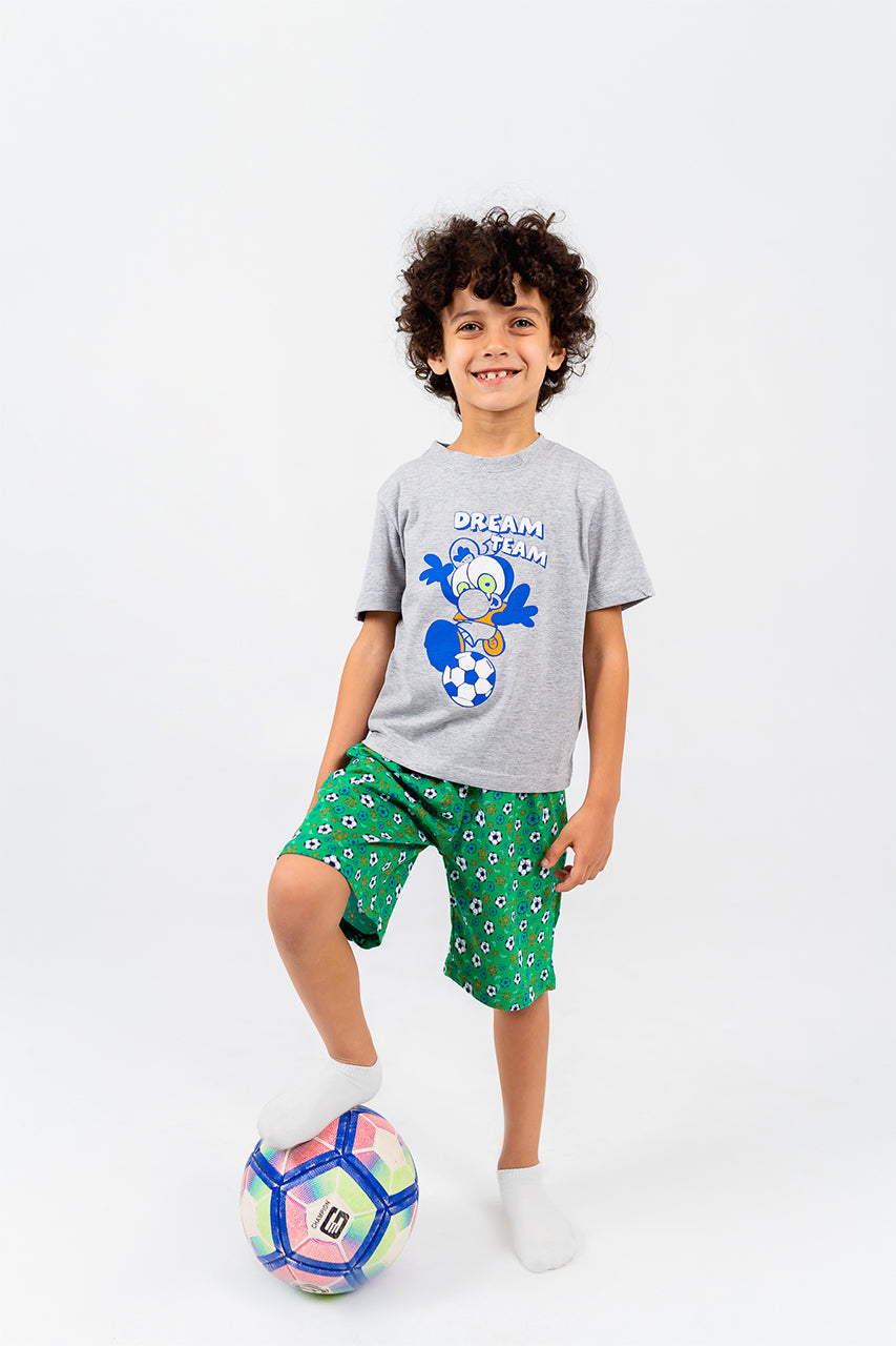 Boys' cotton short pajama set from Dream Team Gray - front view