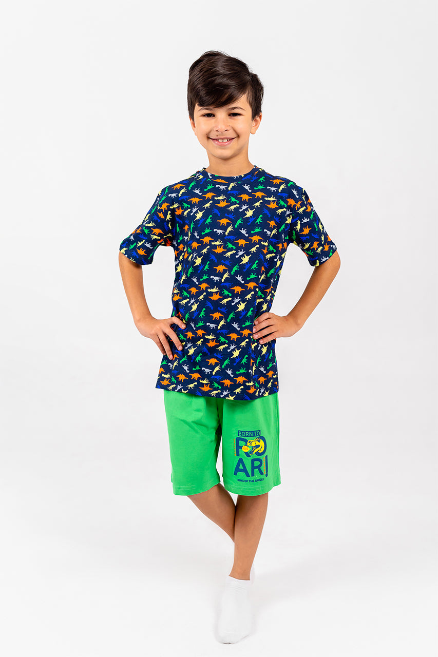 Boys' cotton short pajama with dinosaur allover