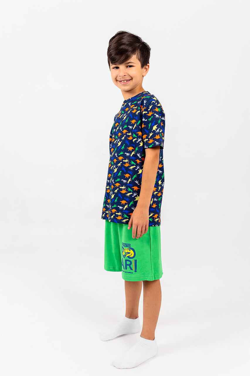 Boys' cotton short pajama with dinosaur allover - side view