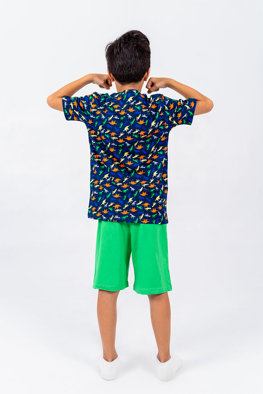 Boys' cotton short pajama with dinosaur allover - back view