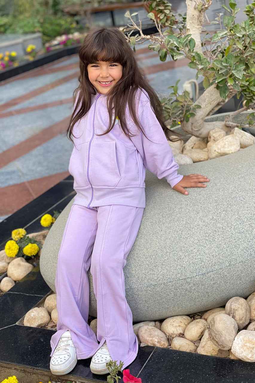 Girl's zip-up hoodie with flower printed - Lavender