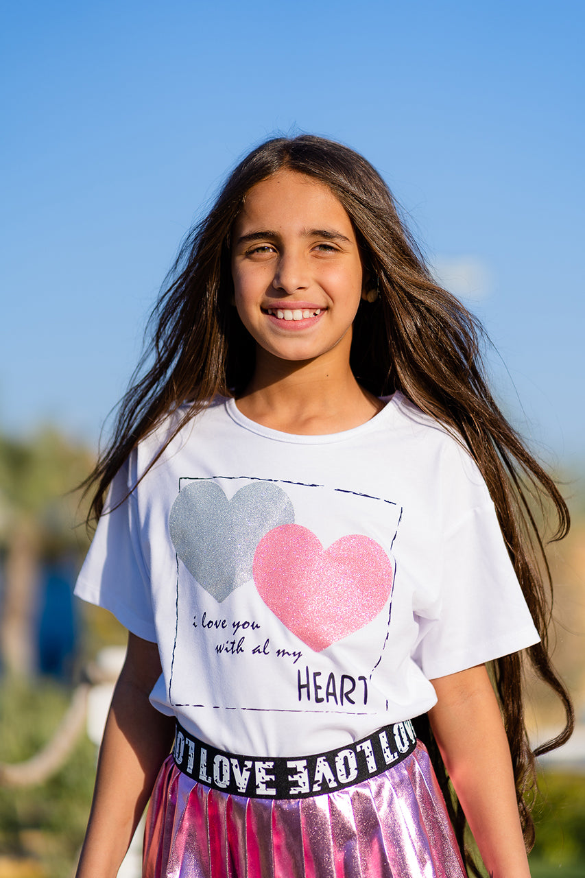 Girls t-shirt 2 heart - White