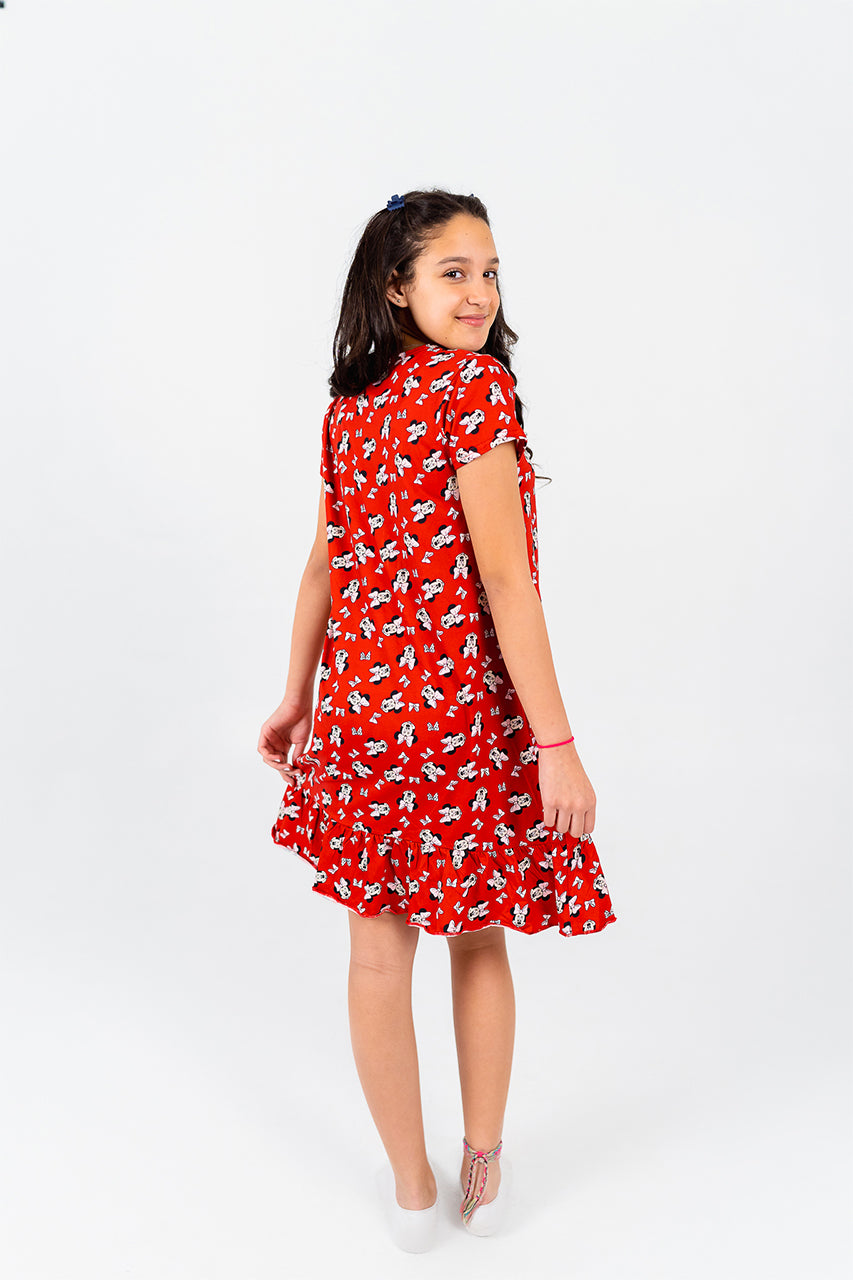 Girls cotton night dress with Minnie printed - back view
