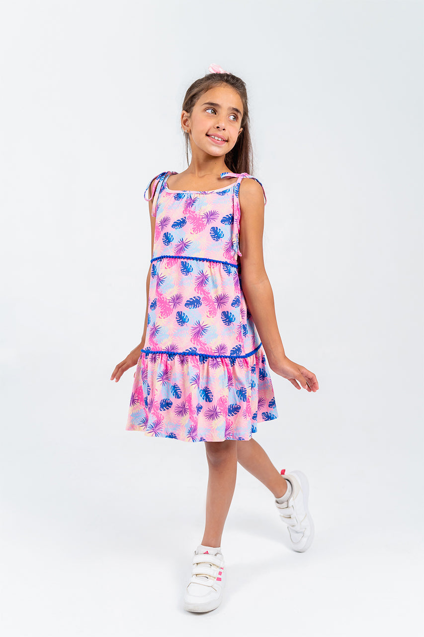 Girl's Cotton Dress with flowers allover - front view