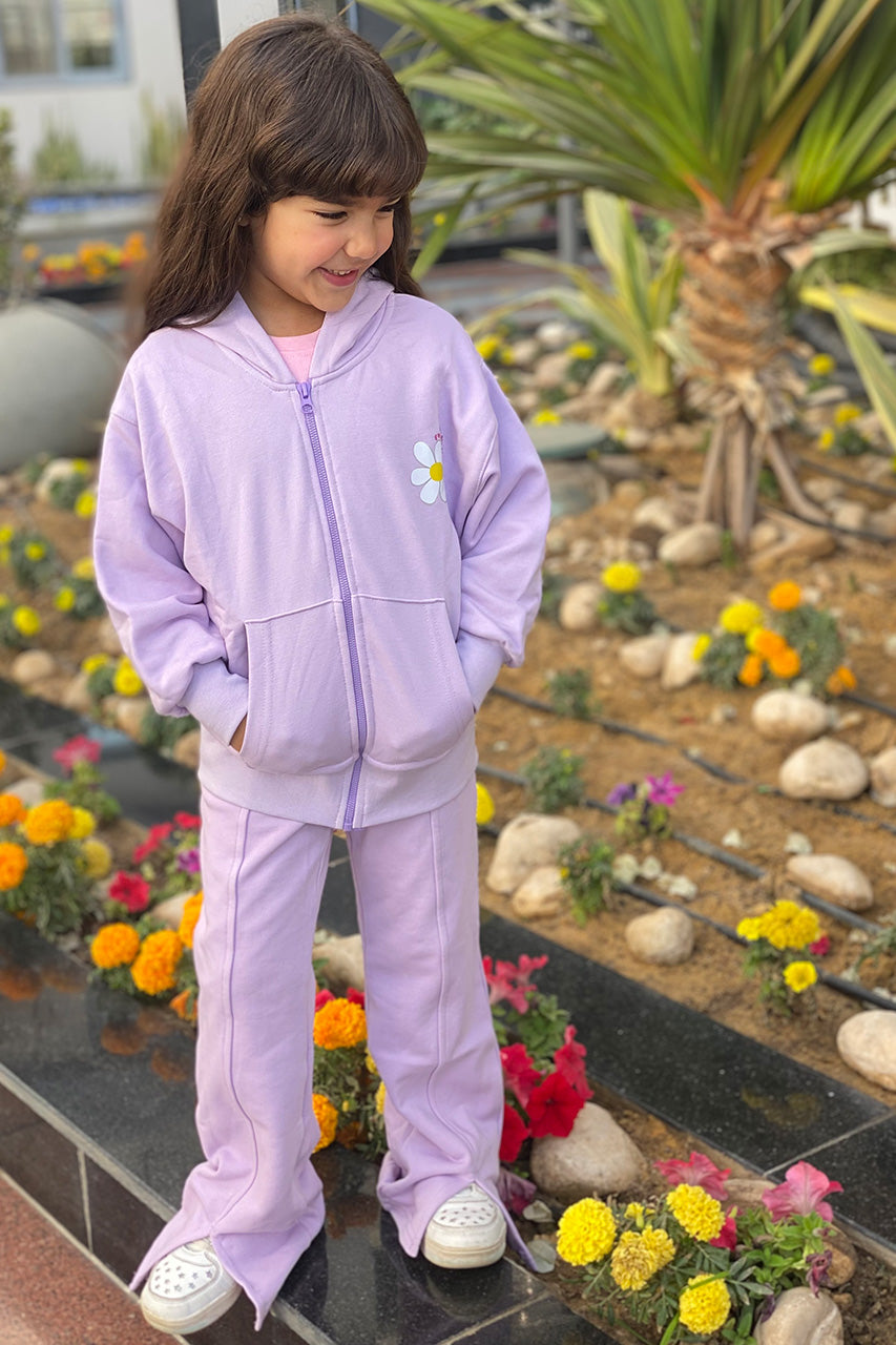 Girl's zip-up hoodie with flower printed - Lavender