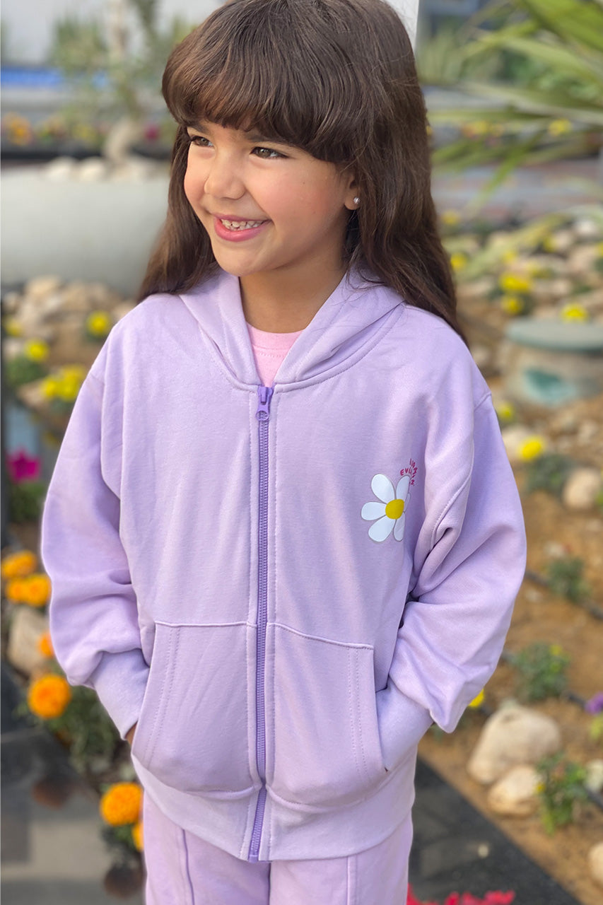 Girl's zip-up hoodie with flower printed - Lavender