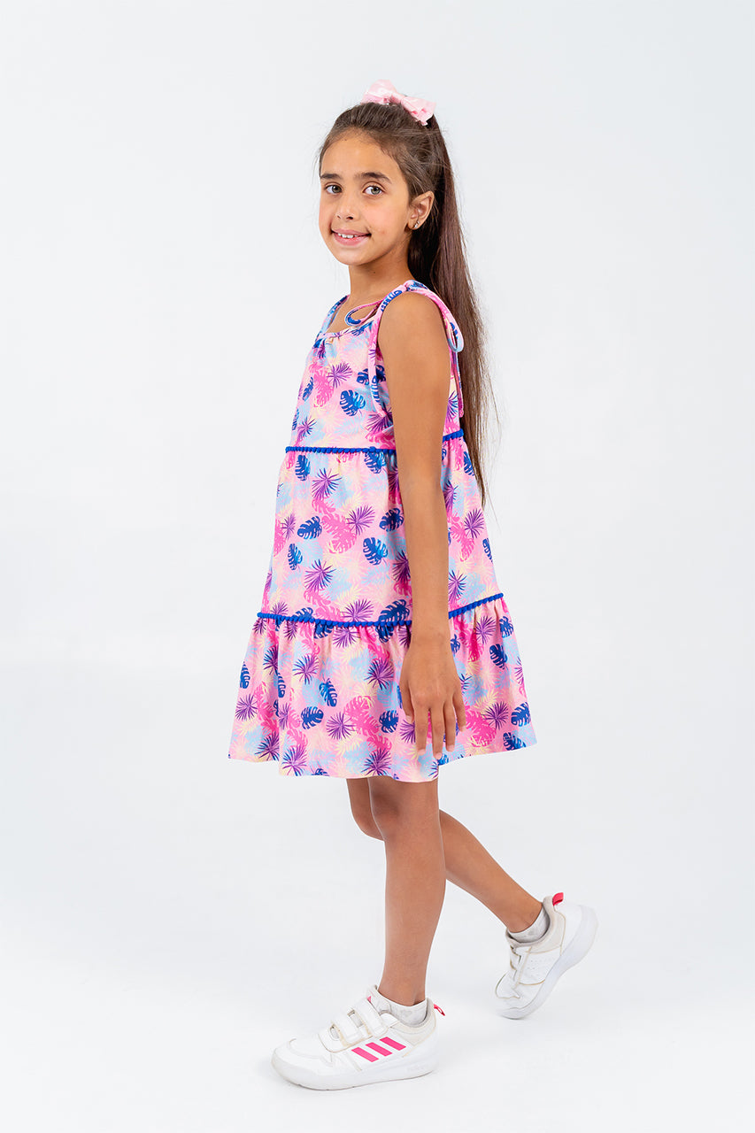 Girl's Cotton Dress with flowers allover - side view