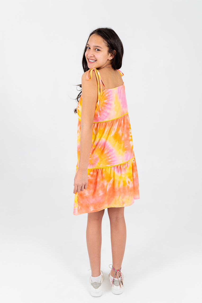 Girl's Cotton Dress with tie dye orange Dress