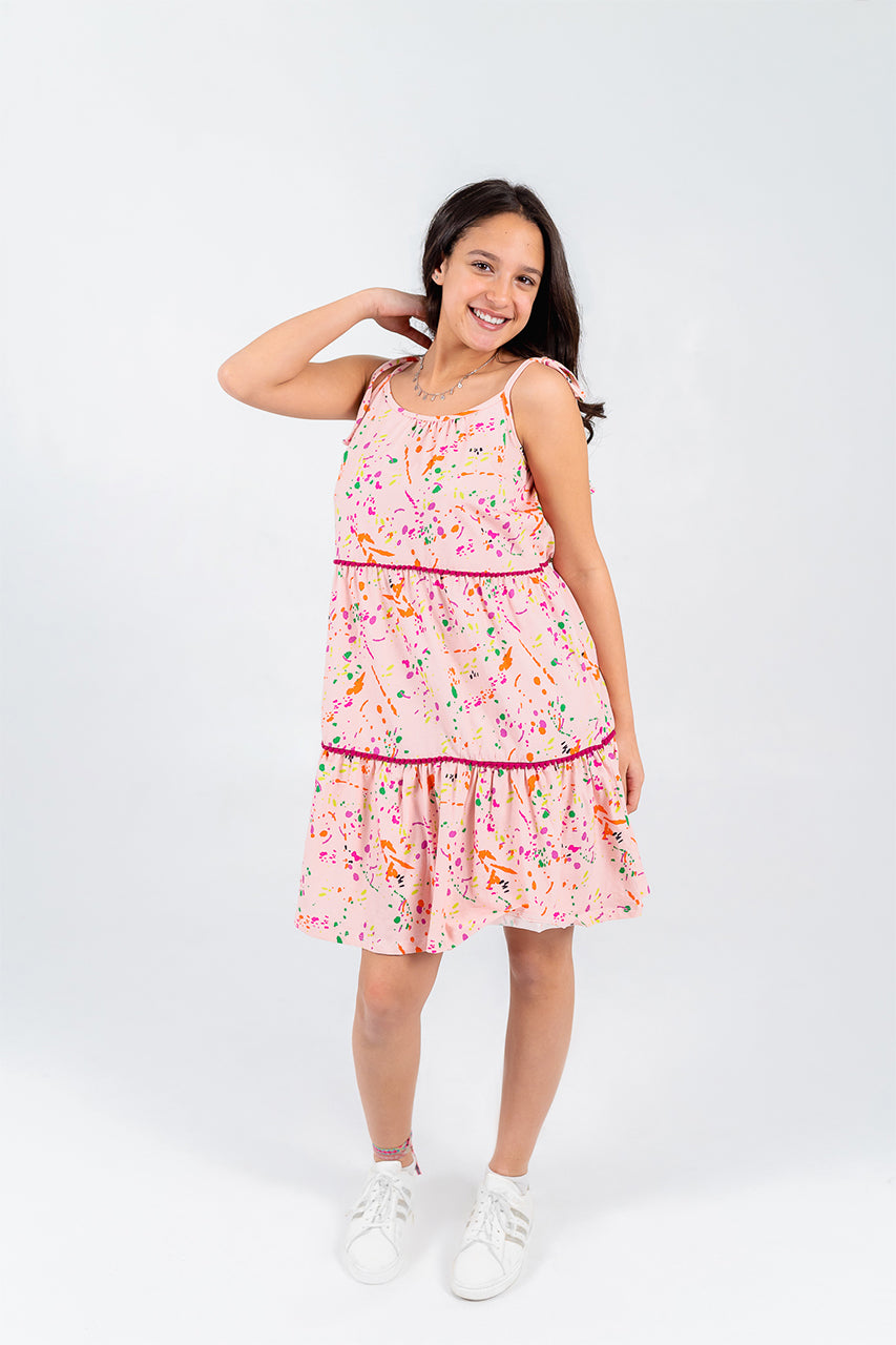 Girl's Cotton Dress with watercolor dress