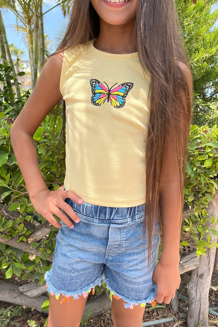 Derby girls shirt - Butterfly printed - Yellow