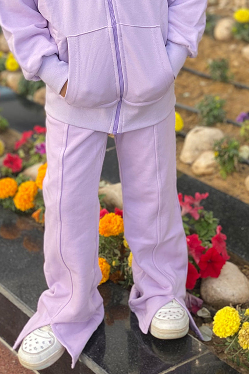 Girls Flare Charleston Pants with Front Slits leg - Lavender