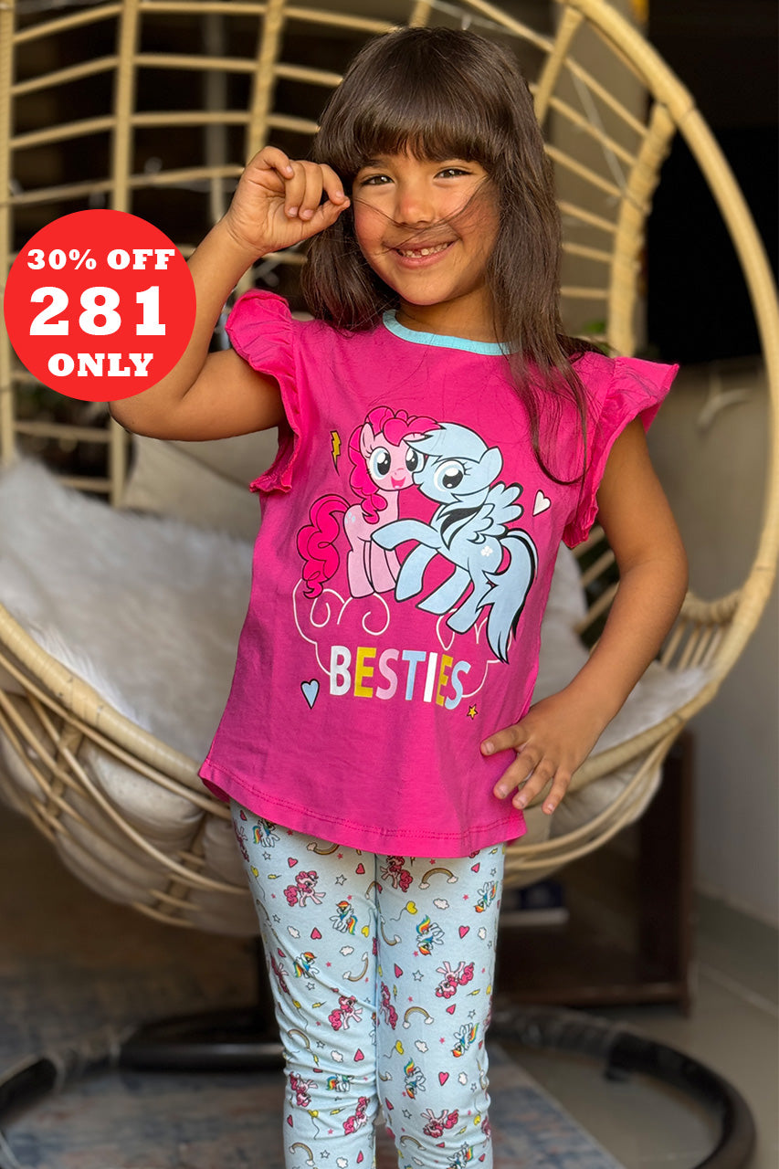 Girls cotton pajamas with Unicorn printed - Fuchsia
