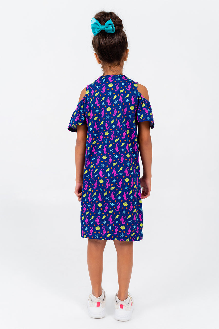 Girls Cotton Dress with Seashell printed back view