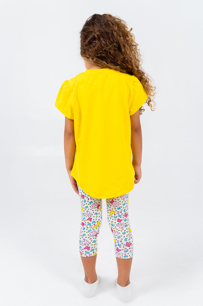 Girls summer cotton pajamas - yellow butterfly - back view