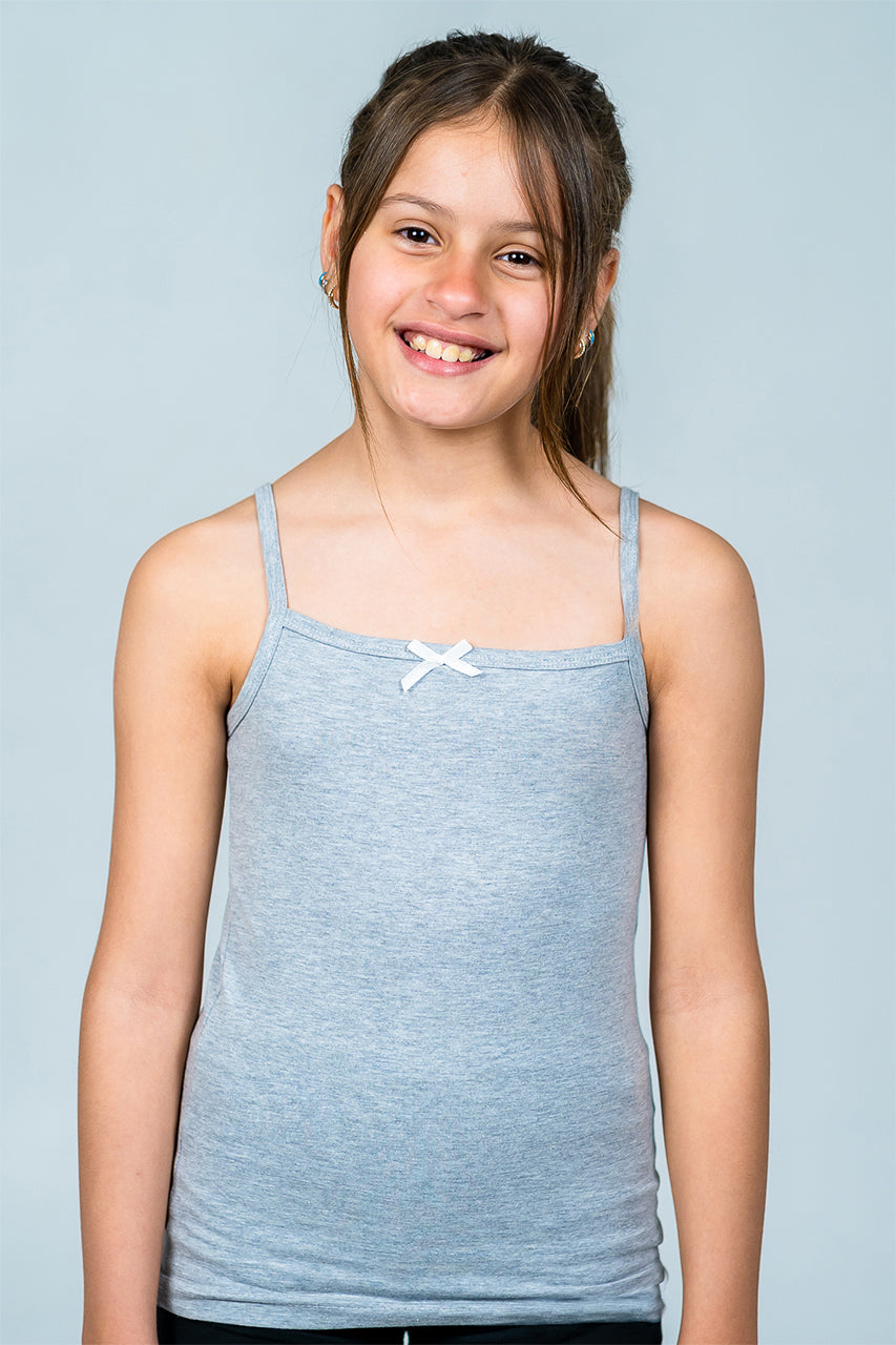 Girl's cami vest underwear with thin strap - gray front view
