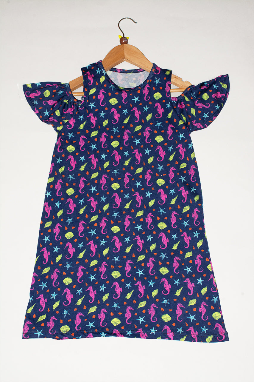 Girls Cotton Dress with Seashell printed one piece 