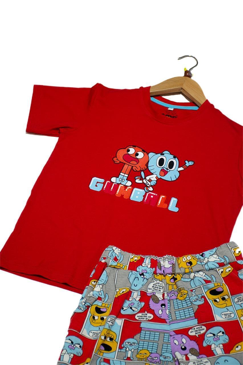 Boy's Short pajamas with Gumball printed - red color - zoom in