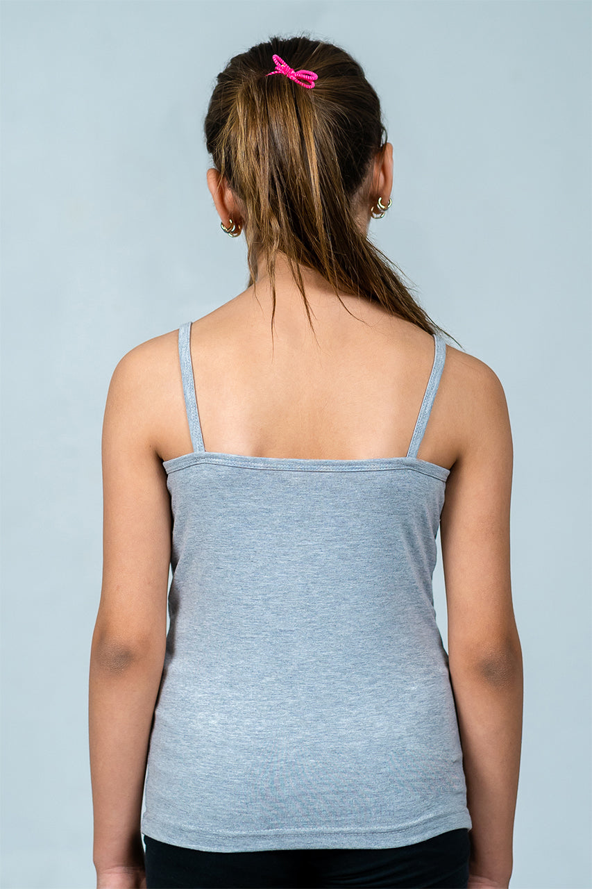 Girl's cami vest underwear with thin strap - gray back view