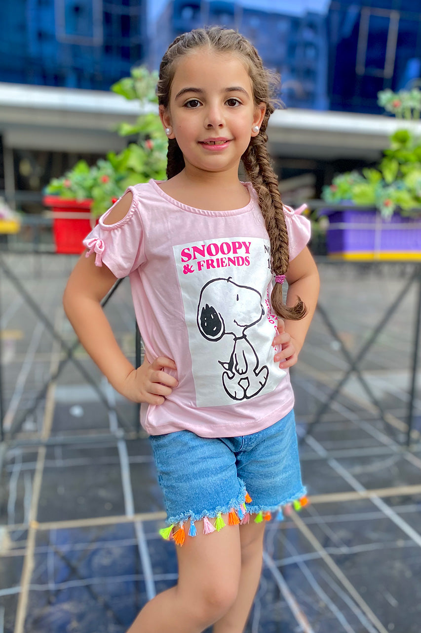 Girls cotton t-shirt - Snoopy printed - Pink