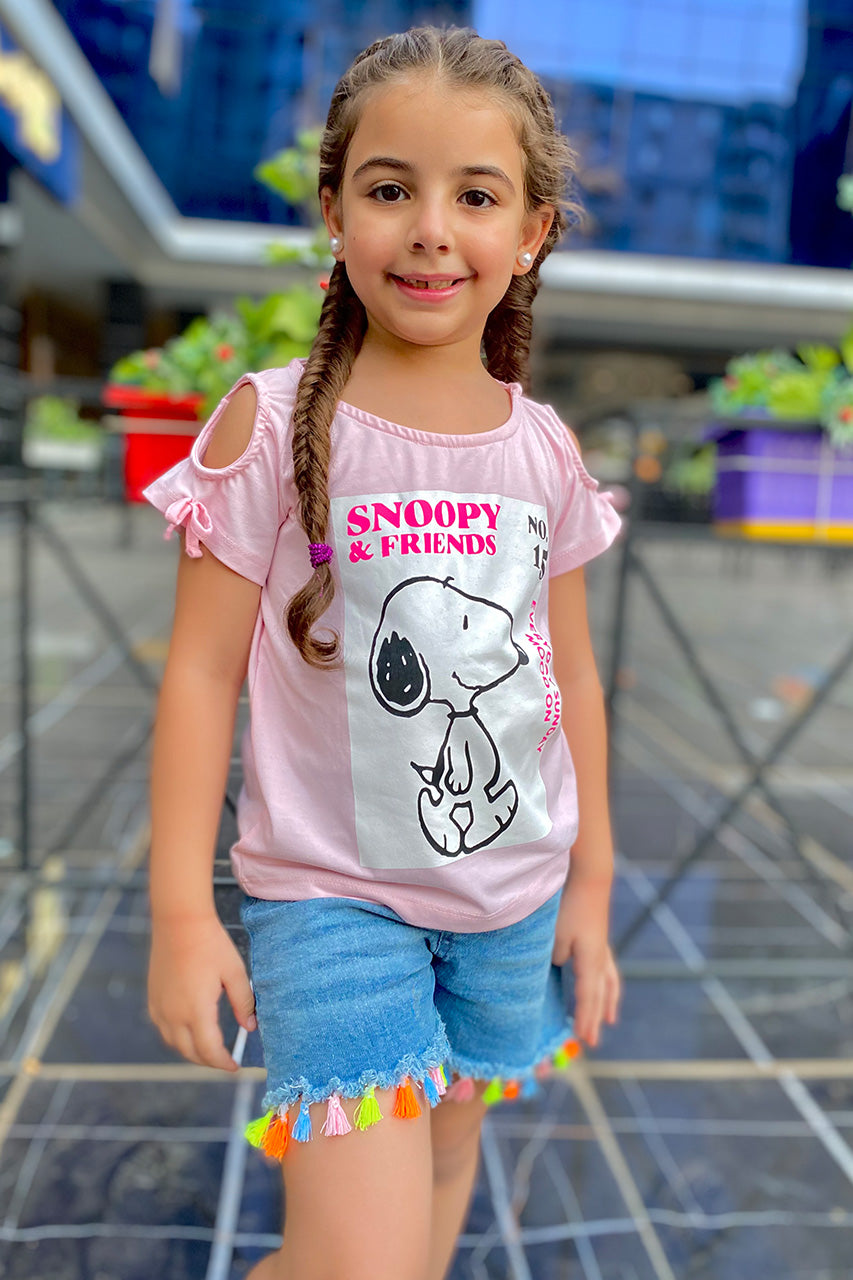 Girls cotton t-shirt - Snoopy printed - Pink