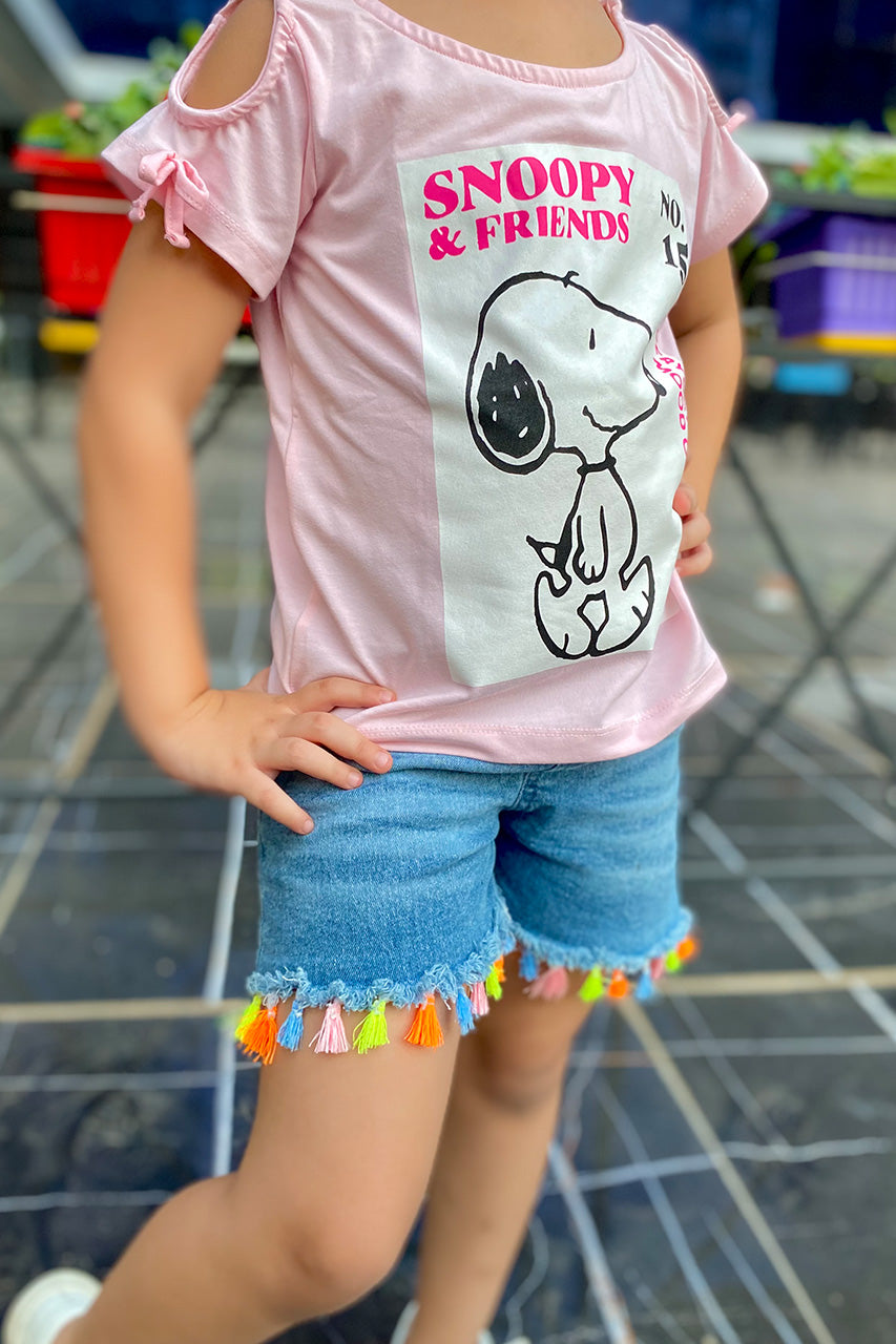 Girls cotton t-shirt - Snoopy printed - Pink