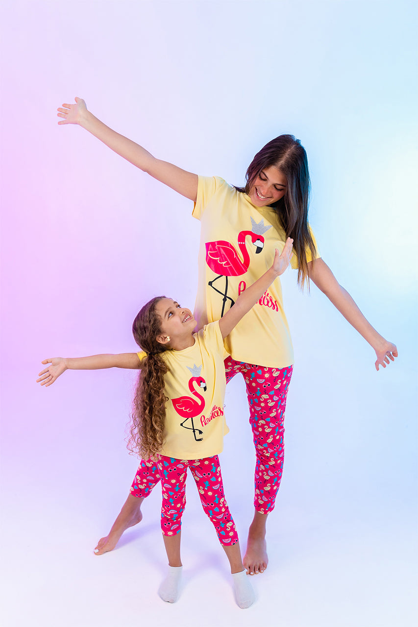 Mommy & me matching summer Cotton pajamas-Little flamingo