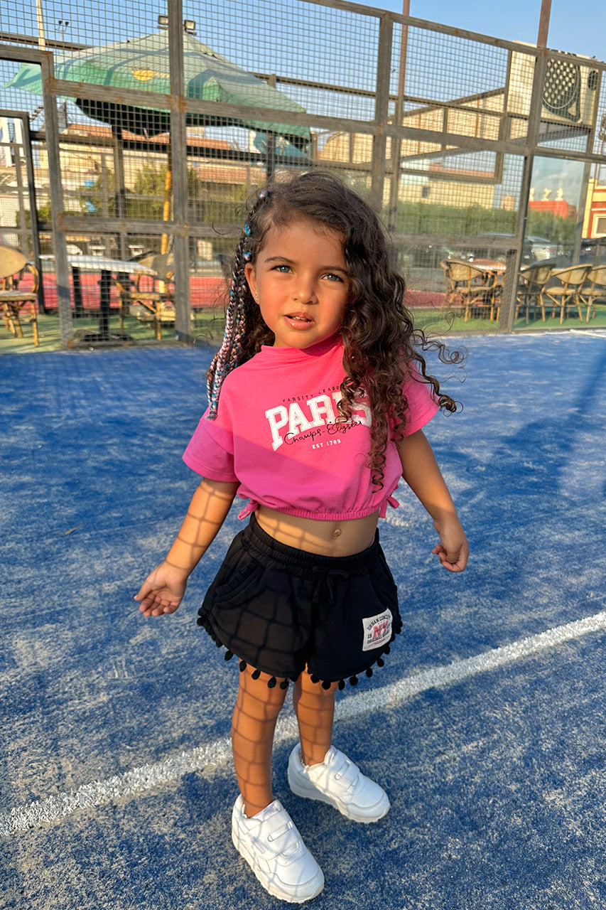 Girls crop t-shirt with Paris printed - Fuchsia