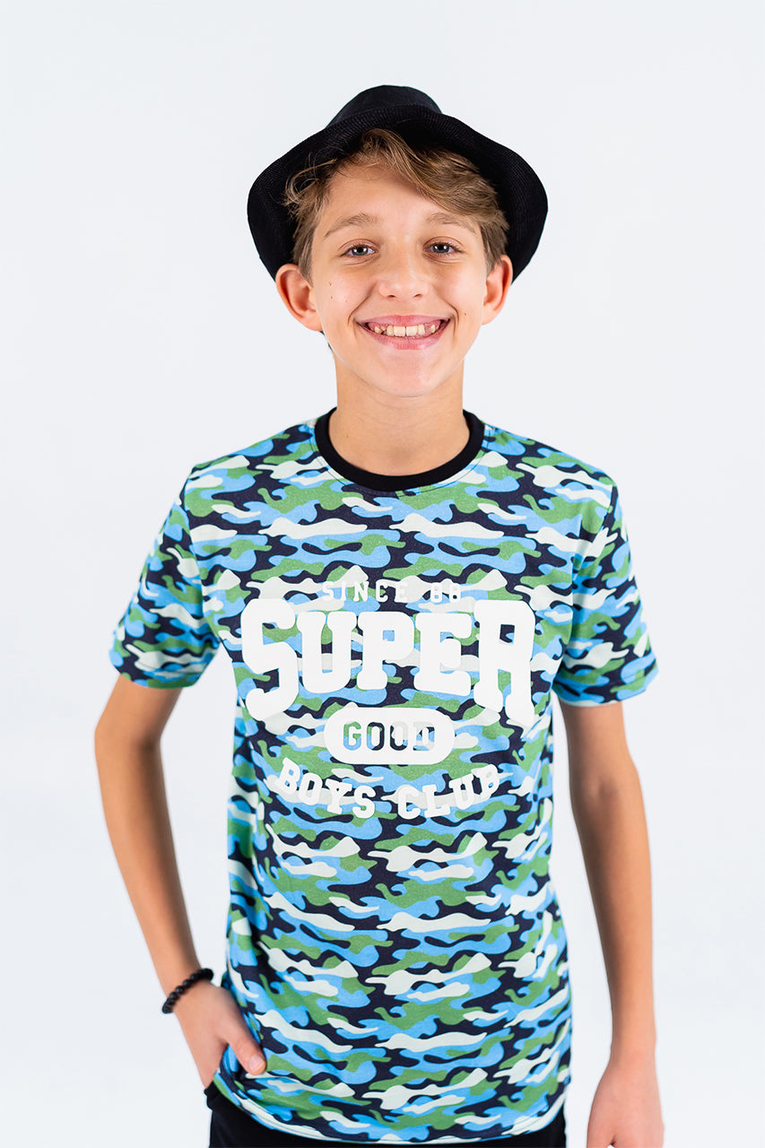 Boys cotton t-shirt with super army green- zoom in