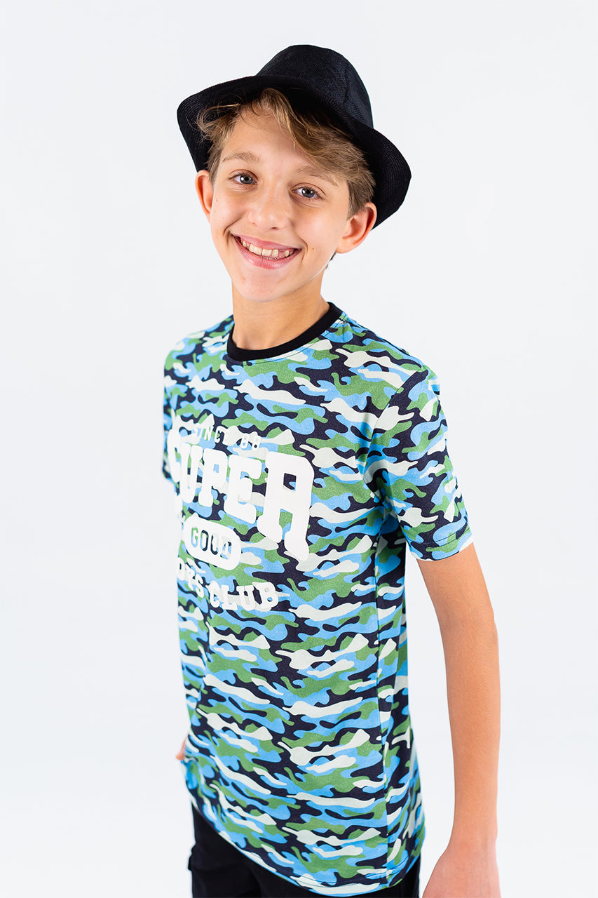 Boys cotton t-shirt with super army green -side view
