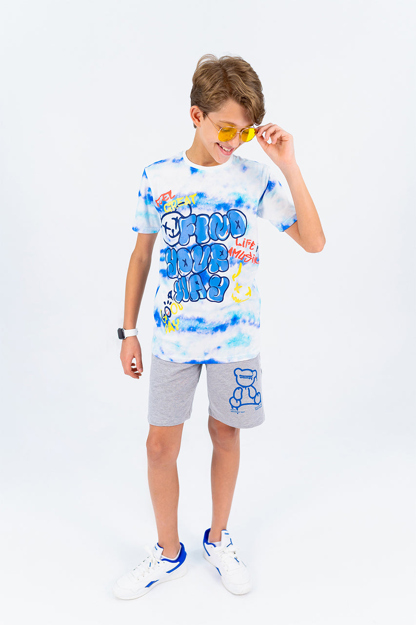 Boys' Cotton T-shirt with Find your way printed- front view