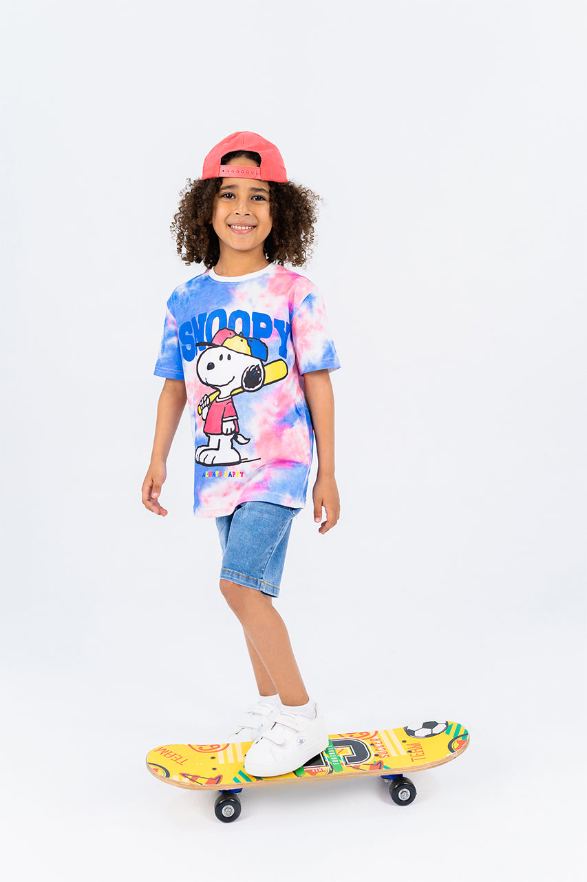 Boys' Cotton T-shirt for Outwear with snoopy printed-side view