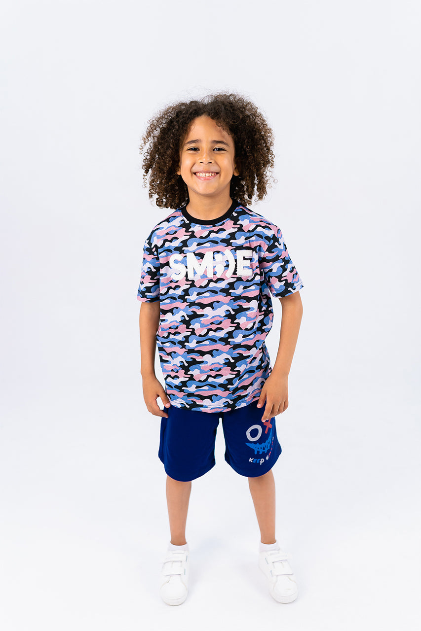 Boys cotton t-shirt with smile army pink printed- front view