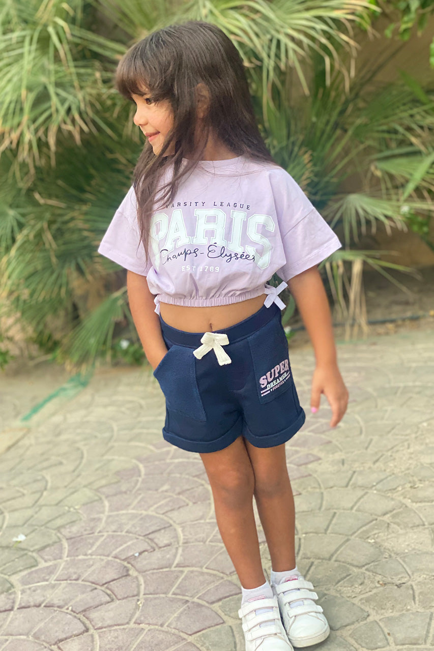 Girls crop t-shirt with Paris printed - Lavender