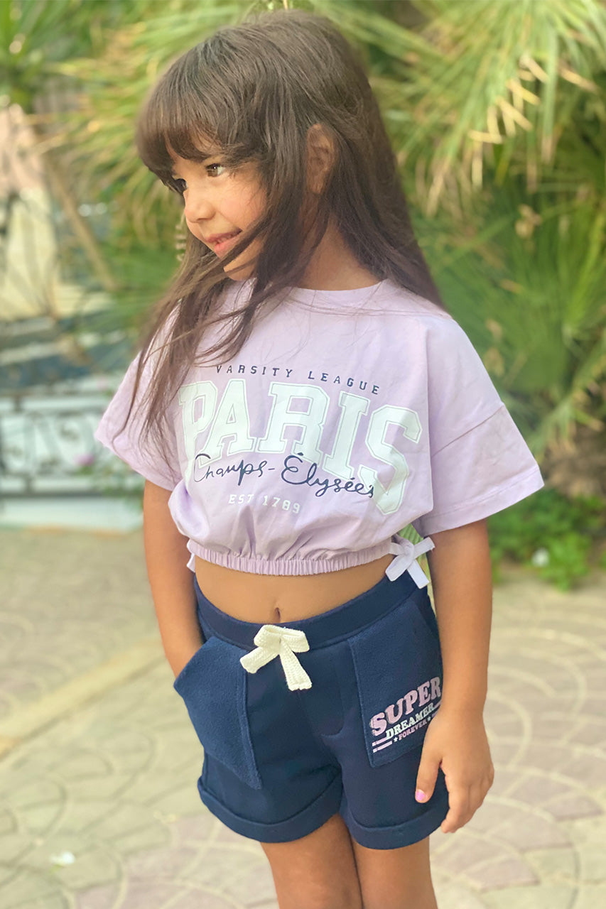 Girls crop t-shirt with Paris printed - Lavender