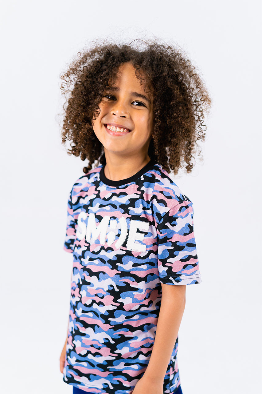 Boys cotton t-shirt with smile army pink printed - side view