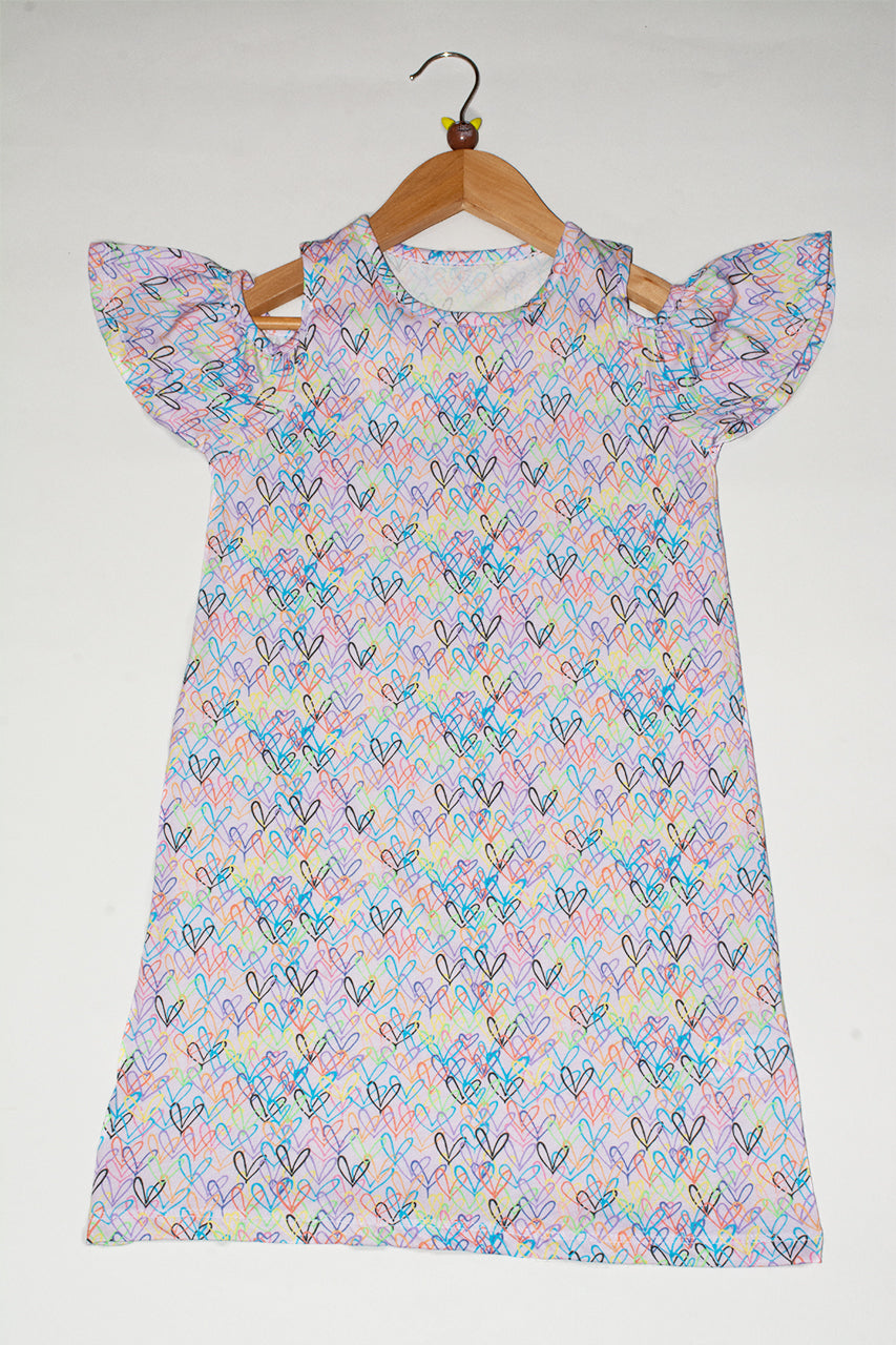 Girl's Cotton Dress with Hearts printed