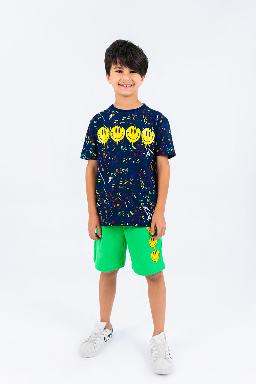 boys cotton t-shirt for summer with smile blue print